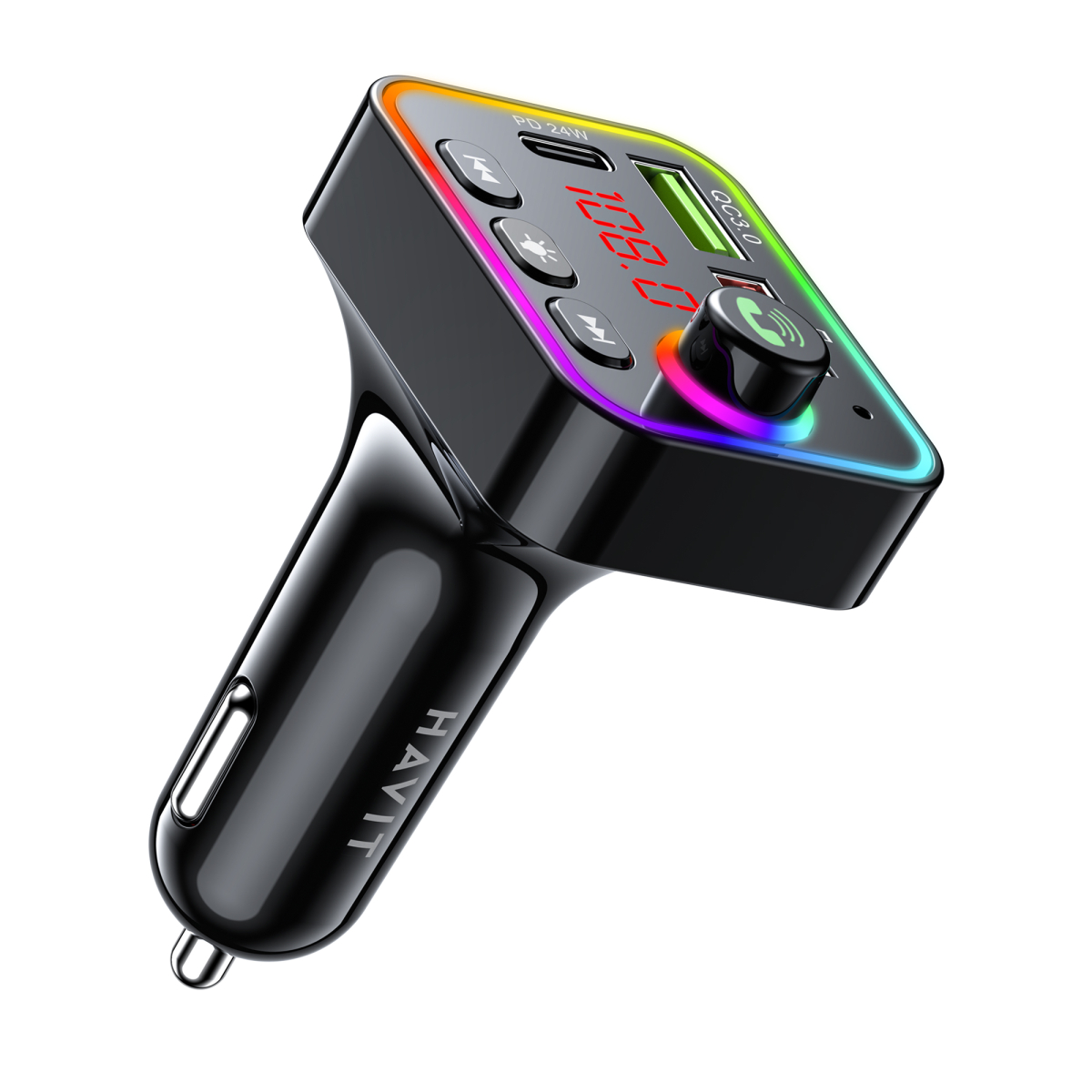 FM модулятор HAVIT HV-FM819BT USB-A+USB-C PD24W RGB Black