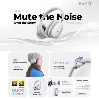 Навушники накладні бездротові HAVIT H670BT "SPACE S1" ANC Silver