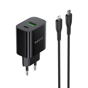 Зарядний пристрій HAVIT ST925 20W USB-A+USB-C з кабелем USB-C - Lightning Black