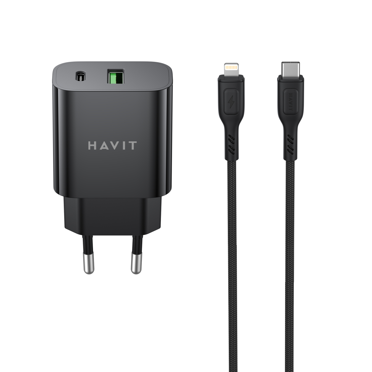 Зарядний пристрій HAVIT ST925 20W USB-A+USB-C з кабелем USB-C - Lightning Black