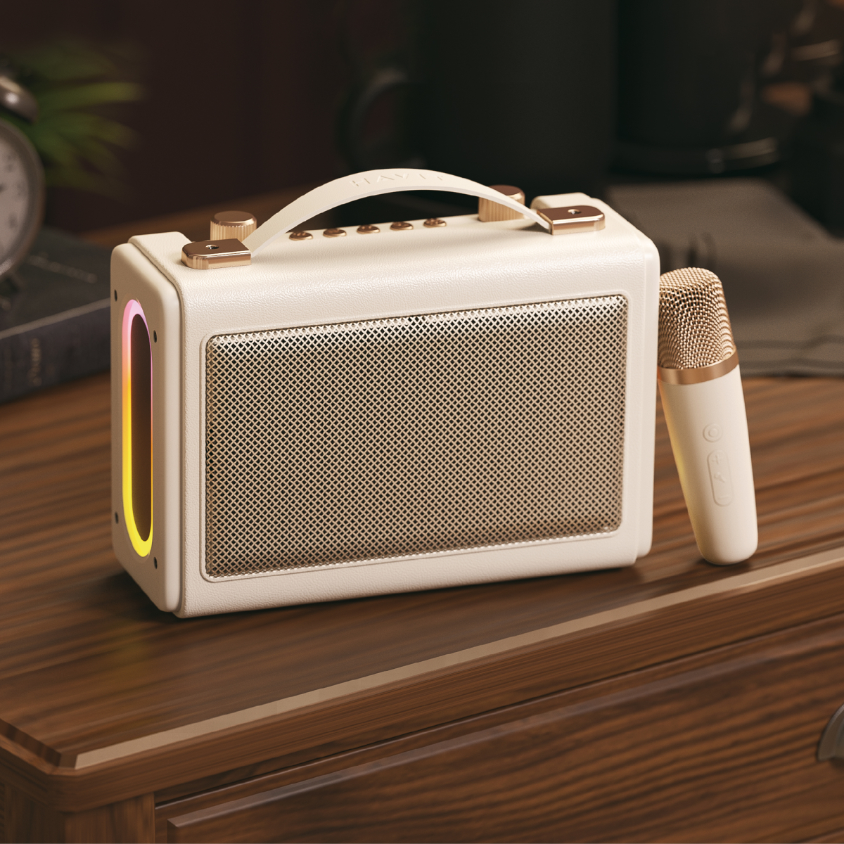 Портативна ретро колонка караоке HAVIT SK823BT 16W RGB Beige