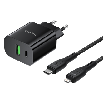 Зарядний пристрій HAVIT ST925 20W USB-A+USB-C з кабелем USB-C - Lightning Black