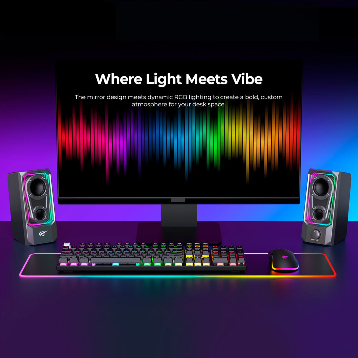 Стерео колонки ігрові HAVIT SK219 6W USB+BT RGB Black+Gray