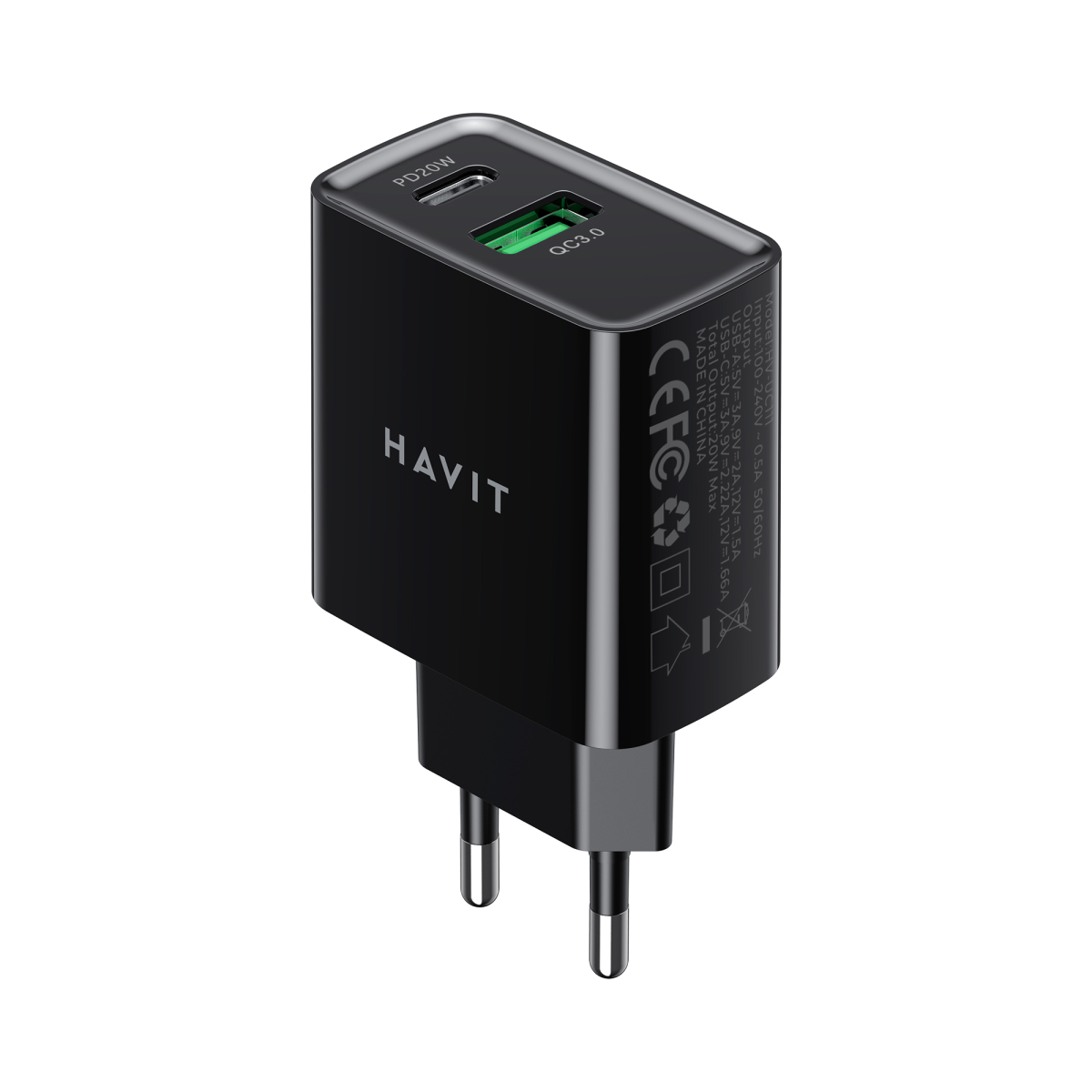Зарядний пристрій HAVIT HV-UC111 20W USB+USB-C Black