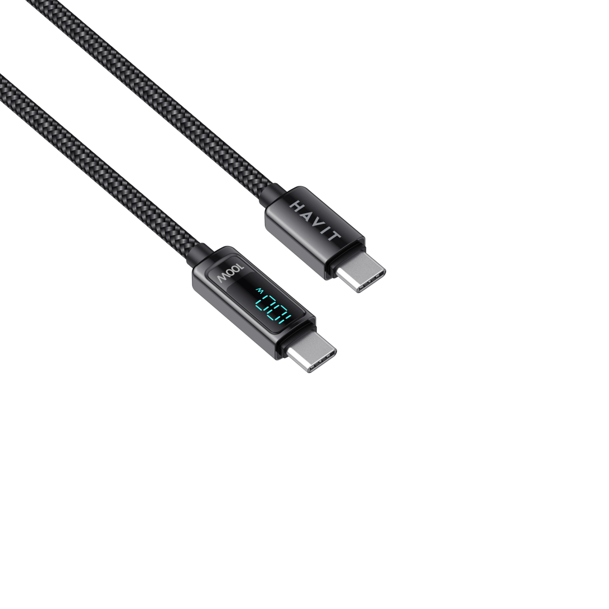 Кабель Type-C to Type-C HAVIT HV-CB6247 PD100W 5A 2м з LED екраном
