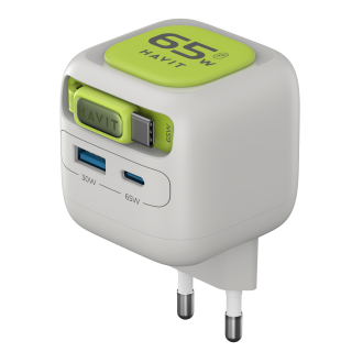 Зарядний пристрій HAVIT UC253 GaN 65W USB-A+USB-C +Кабель USB-C Gray/Green
