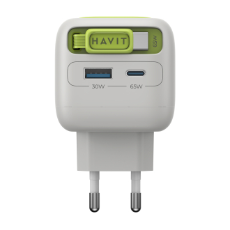 Зарядний пристрій HAVIT UC253 GaN 65W USB-A+USB-C +Кабель USB-C Gray/Green