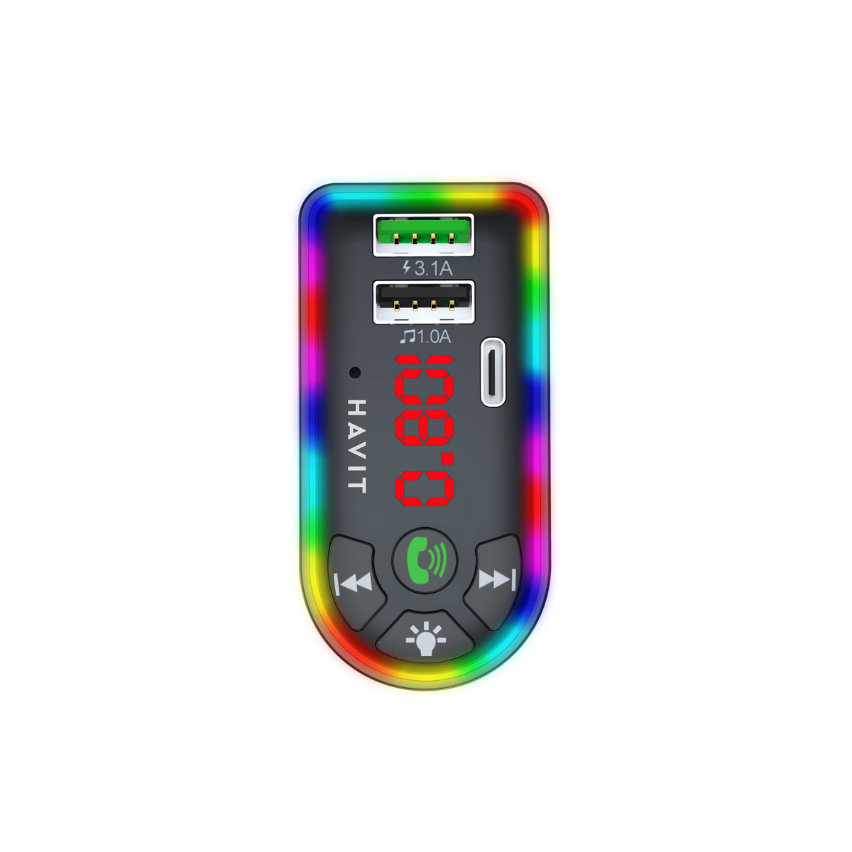 FM модулятор HAVIT HV-FM813BT 2USB+USB-C RGB Black