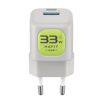 Зарядний пристрій HAVIT HV-UC230 GaN 33W USB-A+USB-C Gray/Green