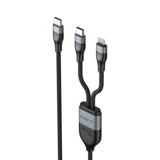 Кабель USB-C - USB-C + Lightning HAVIT HV-CB6326 PD100W 1.2м