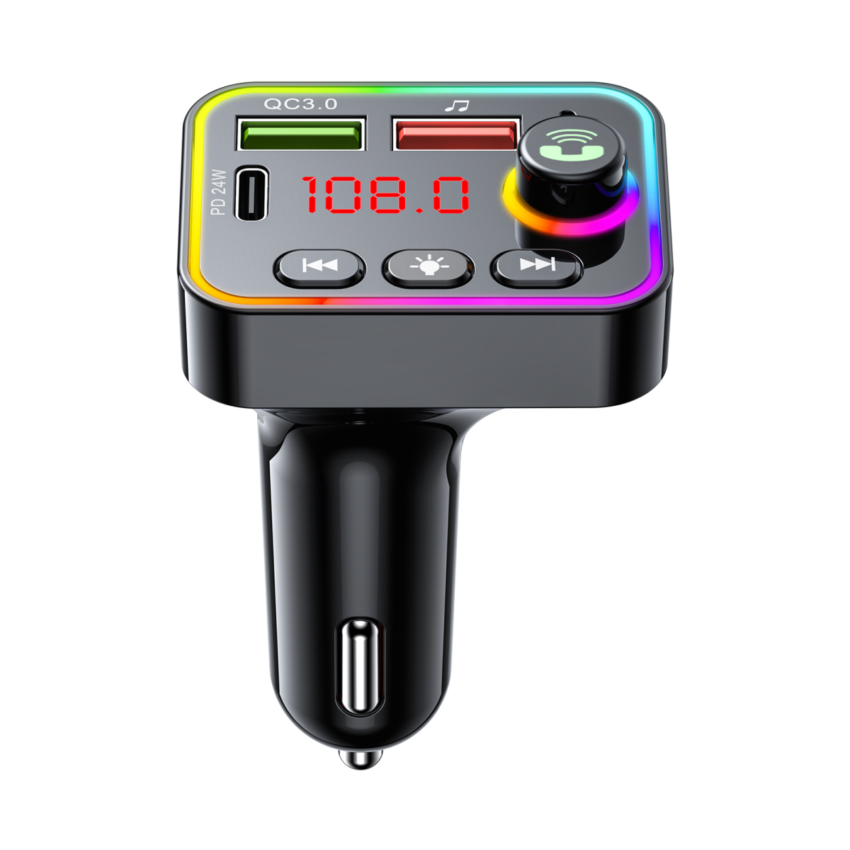 FM модулятор HAVIT HV-FM819BT USB-A+USB-C PD24W RGB Black